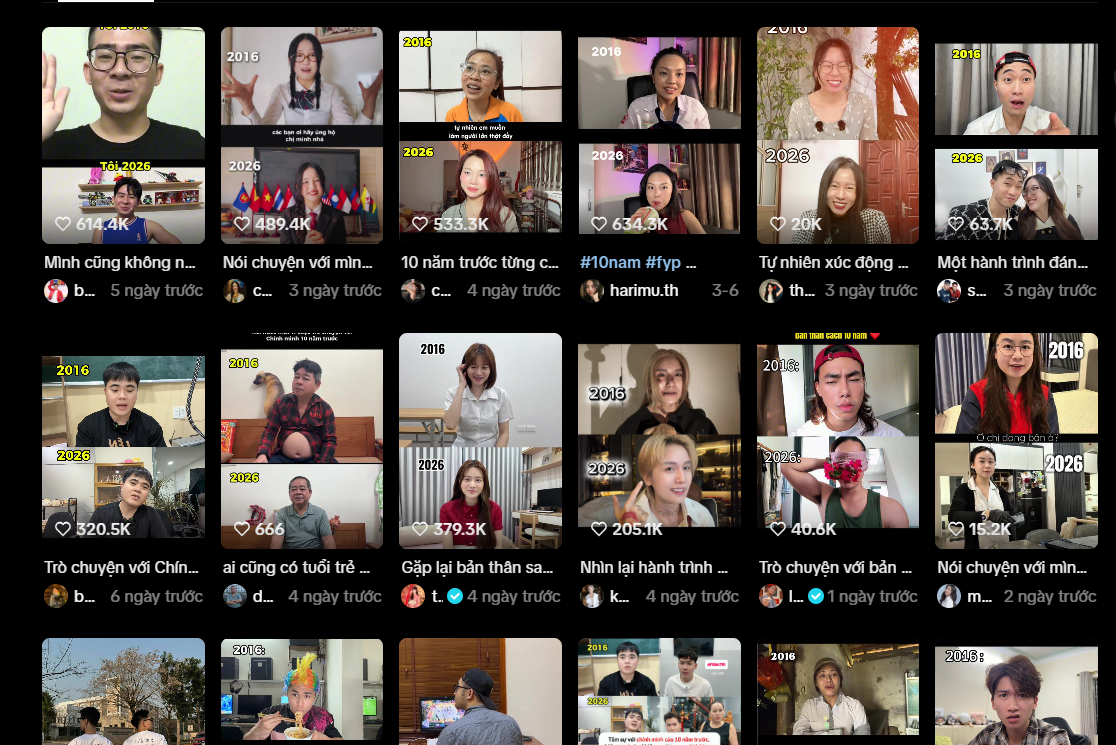 Trào lưu nhìn lại 10 năm trưởng thành nở rộ trên TikTok. Ảnh chụp màn hình